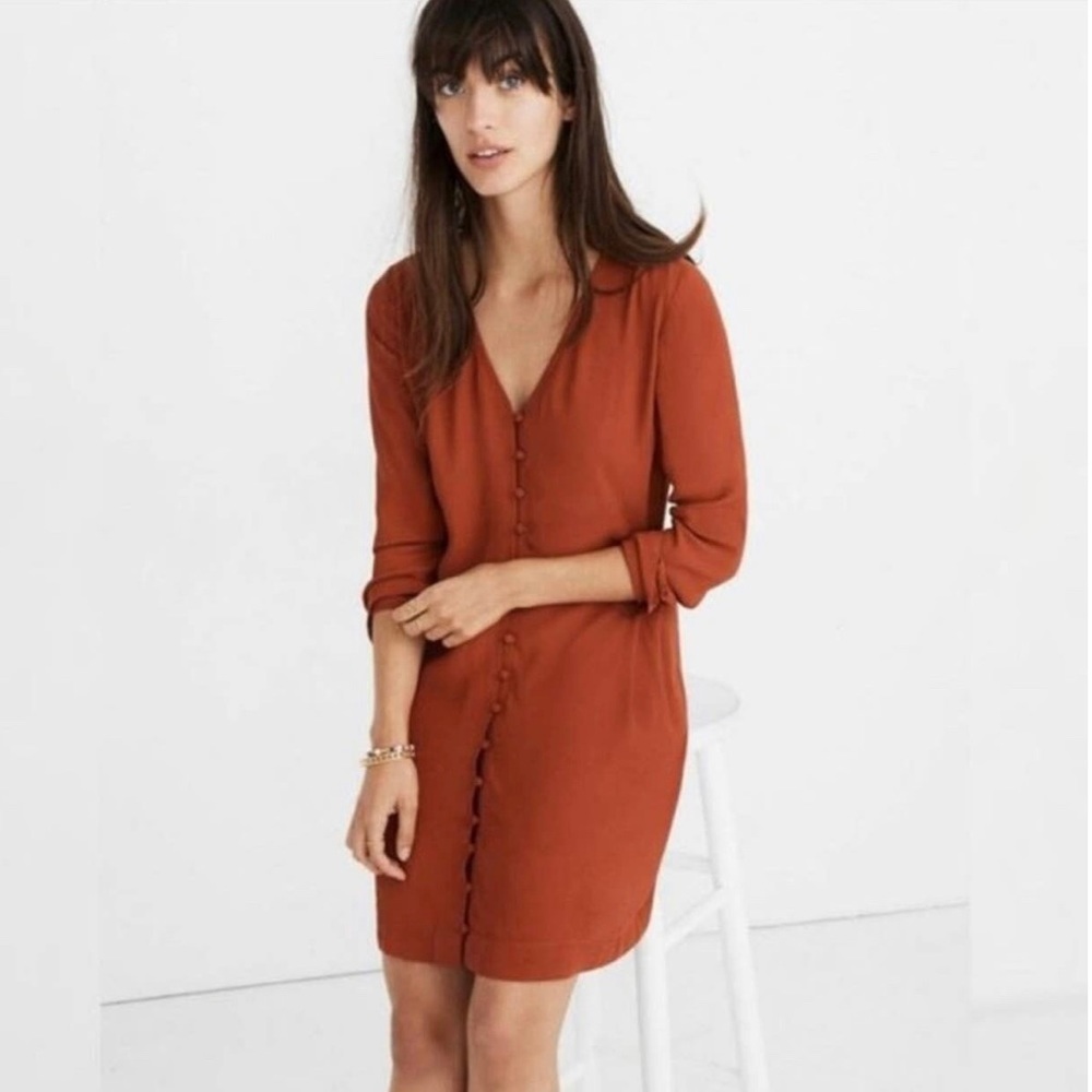 Madewell Heather Button Front Dress Orange Rust